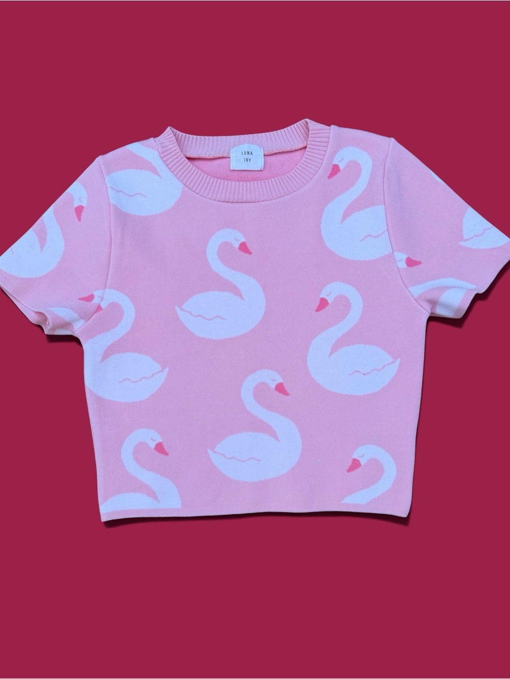 Luna Ivy Pink Cropped Swan Top Size M/L
